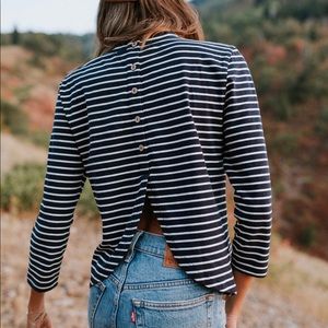 Striped Open Back Button Top- Adorable!